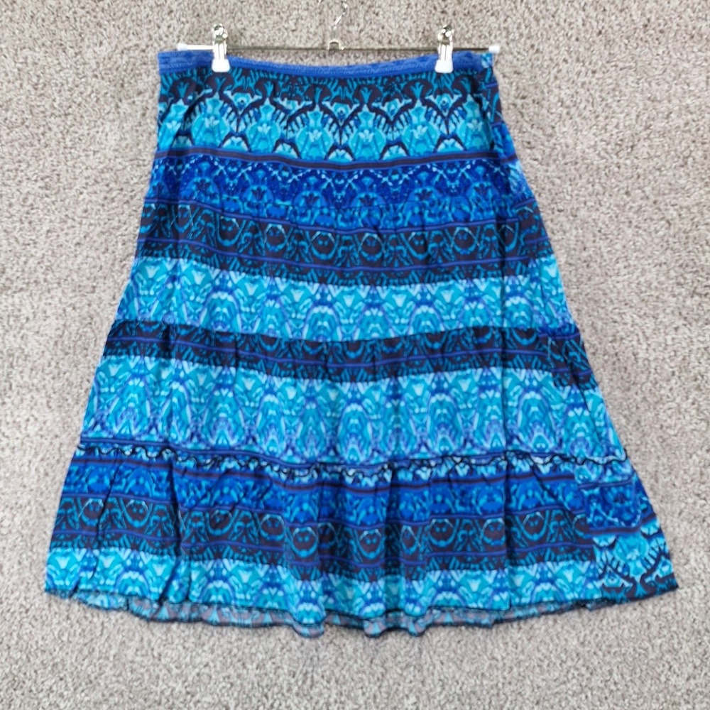 Notations Skirt Women Size L Blue Abstract Tiered Midi Boho Streetwear